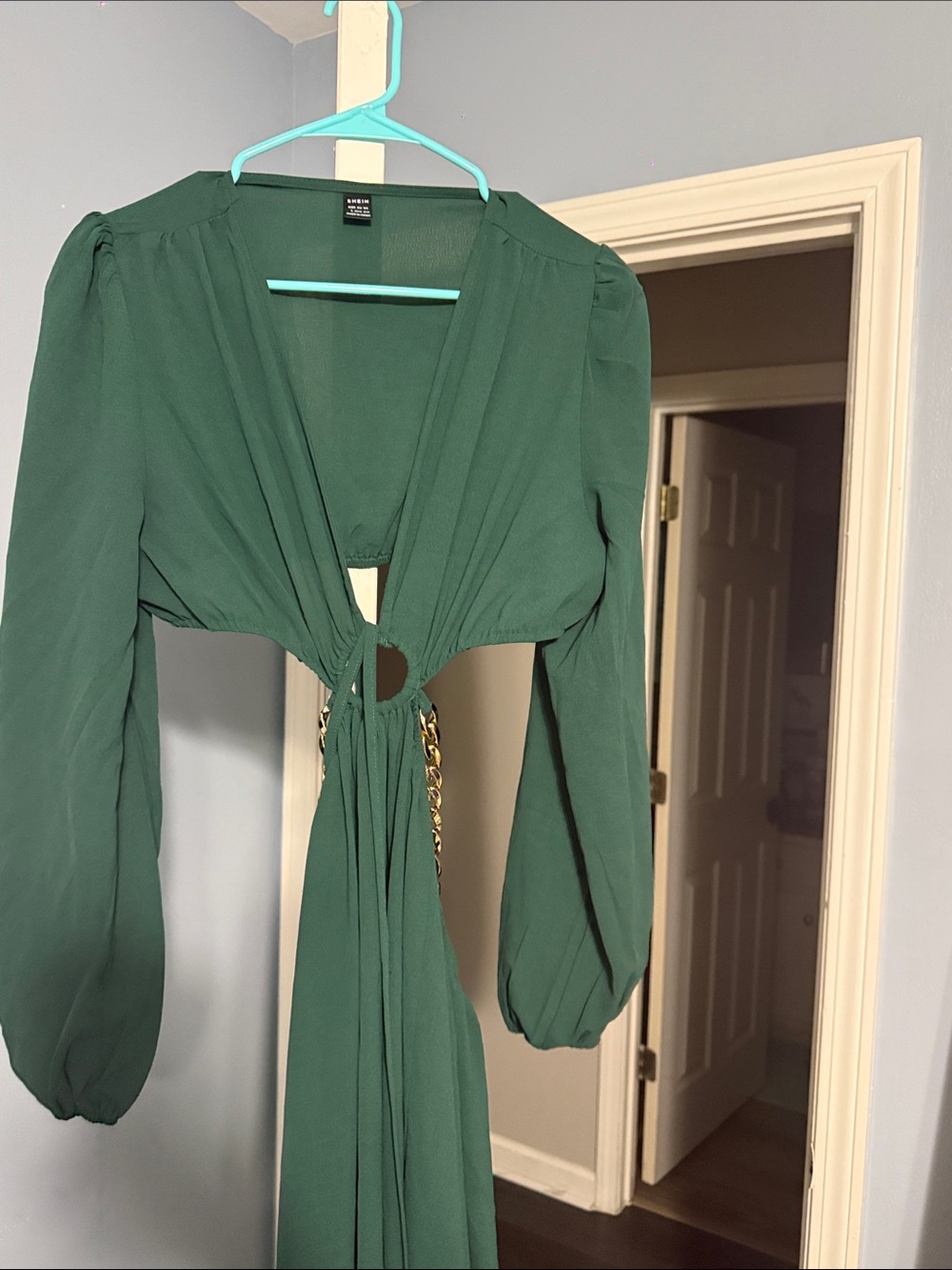 Green Long-Sleeve Tie-Front Dress